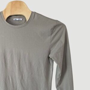 Zara Mens Long Sleeve Crew Neck TShirt Extra Large XL Clay Gray Casual‎ Top
